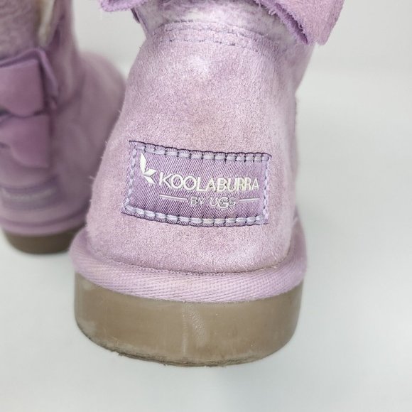Koolaburra by Ugg Boots Girls Size 4 Light Purple Attie Two Bows Shearling Style - Picture 3 of 11